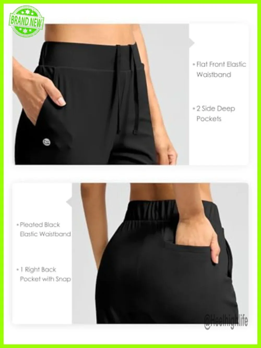 Women's Golf Pants Ankle 7/8 Stretchy Travel Pants Inner Drawstring 3 Pockets